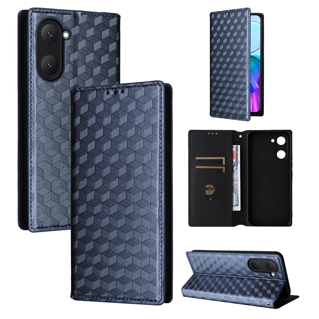 For vivo Y28s 5G/T3 Lite 5G/Y03/Y18 4G/Y18e 4G Protective Case Magnetic Closing Rhombus Imprinting Leather Phone Shell