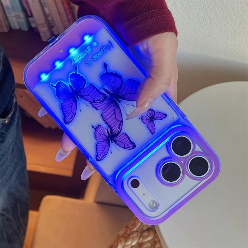 Purple Butterfly Light-Up Phone Case IPhone 18 Pro Max With Sound-Activated Glow Effect Shockproof Acrylic Back Cover