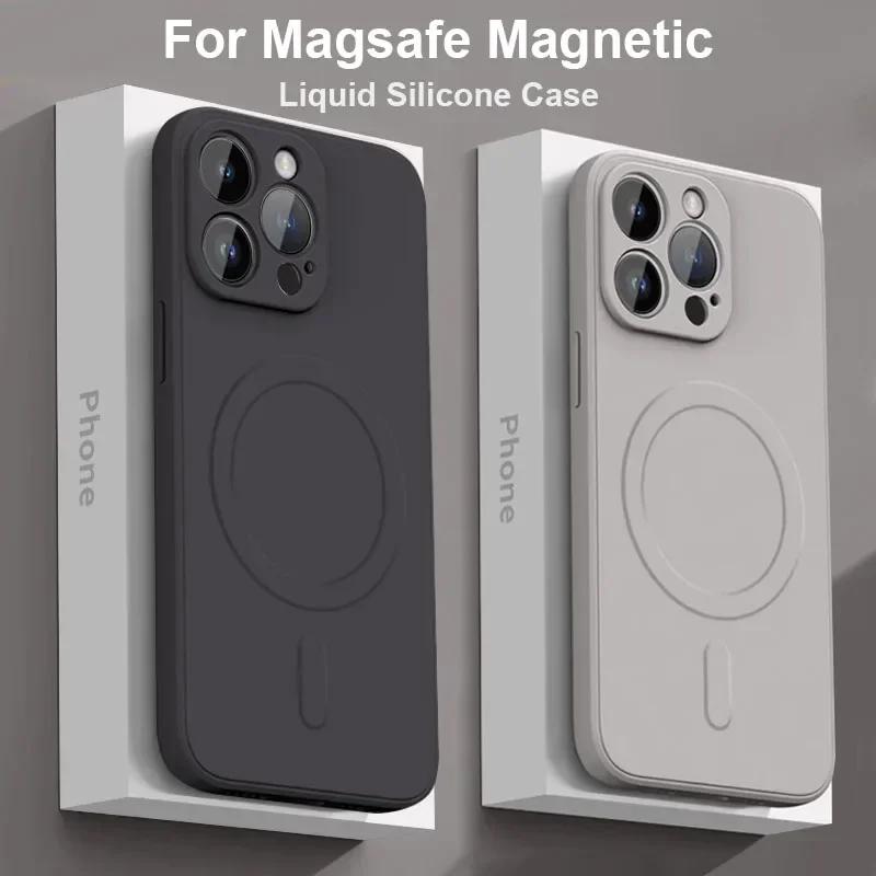 Liquid Silicone Case For iPhone 16 17 15 14 13 12 11 Pro Max Plus Mini Air For Magsafe Magnetic Wireless Charge Soft Cover funda