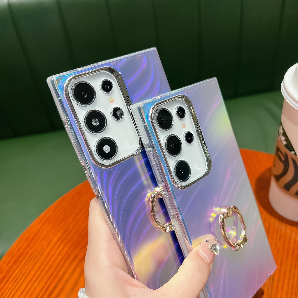 For Samsung Galaxy S22 Ultra 5G Phone Case IMD Leser Electroplated PC+TPU Cover with Ring Kickstand