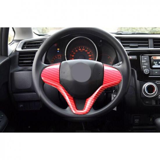 Steering Wheel Border Panel Cover Trim For Honda Fit Jazz 14-20 Red Carbon Fiber