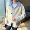 Men's Trendy Winter Wool Jacket with Lapel Collar, Thick Warm Polar Fleece, and Cotton Coat for Teens.