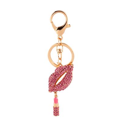 Sexy Lipsticking Lip Key Chain Rhinestone Crystal Purse Charm Decoration