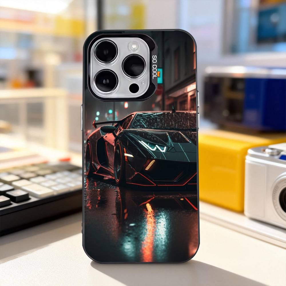 Auto Sport L-Lambo Coole Handyhülle Für iPhone 11,12,13,14,15,16,17,Pro,Max,Plus,E,Air,Mini IMD Matt Schwarz