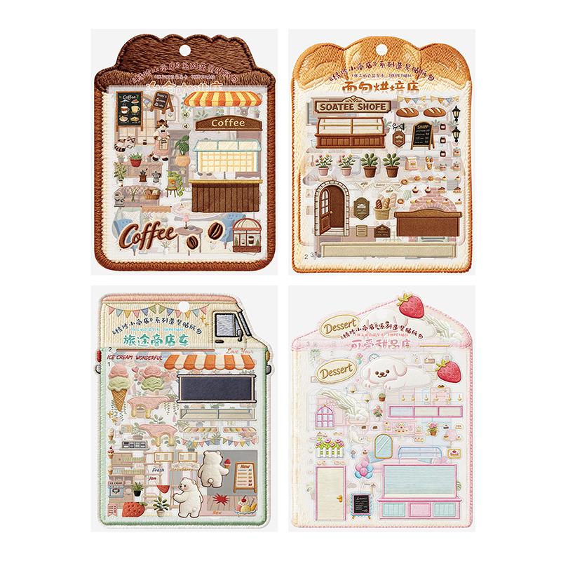Journal GO 3pcs Tiny Treasure Shop Vintage Coffee Bread Landscape Sticker Creative Journal DIY Material Collage Stationery