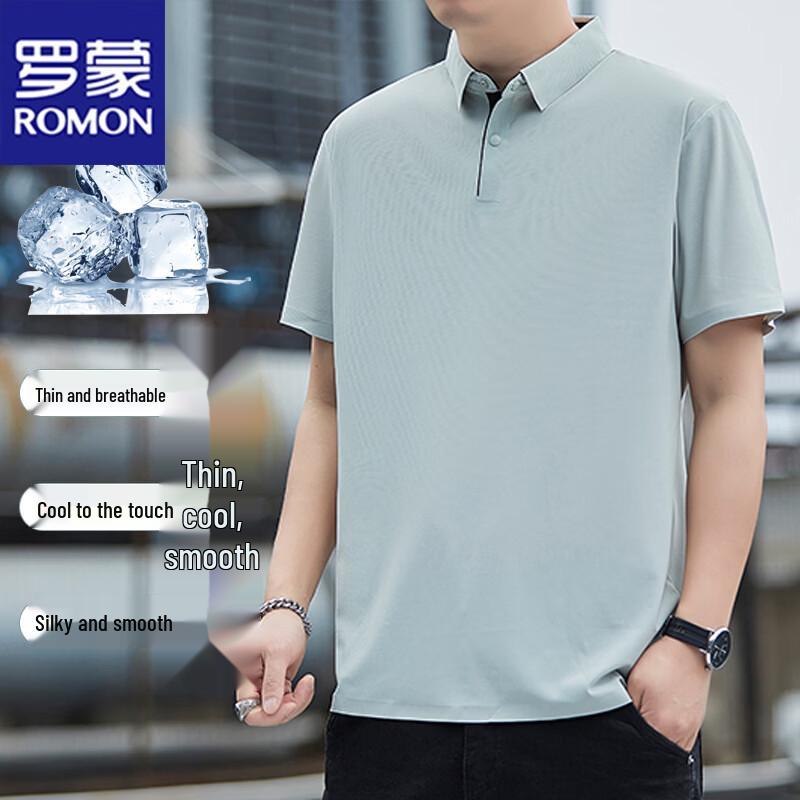 ROMON Men s Summer Ice Silk Breathable Polo Shirt 2XL