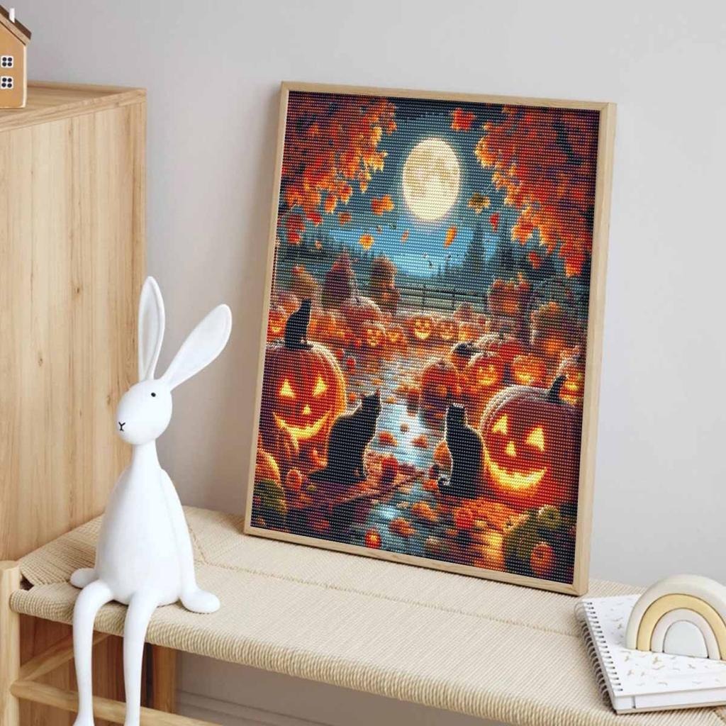 Halloween 5D Full Diamond Art Painting Kit Pumpkin Cat Full Moon Wall Decor DIY Craft Mosaic Home Decoration For Holiday Wall Art 130