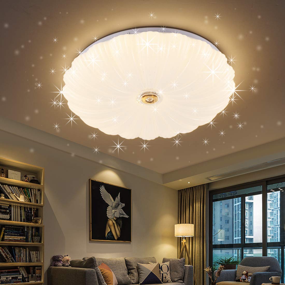 

35W LED Ceiling Light with Starry Sky Effect, Fits 8-10 Tatami Mats (approx. 12-15 sq ft), Stepless Dimming, Color Temperature Adjustable, White,