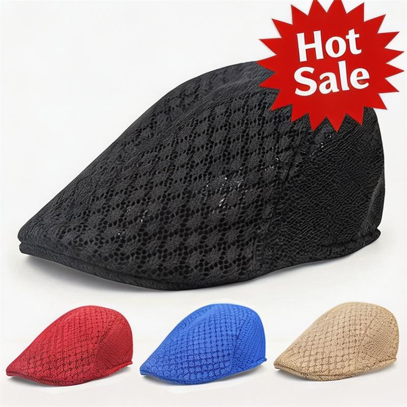 Unisex Summer Retro Beret Hat Hollow Mesh Breathable Front Hat Flat Sun Cap for Men Women Outdoor Casual Travel Golf Fishing Cap
