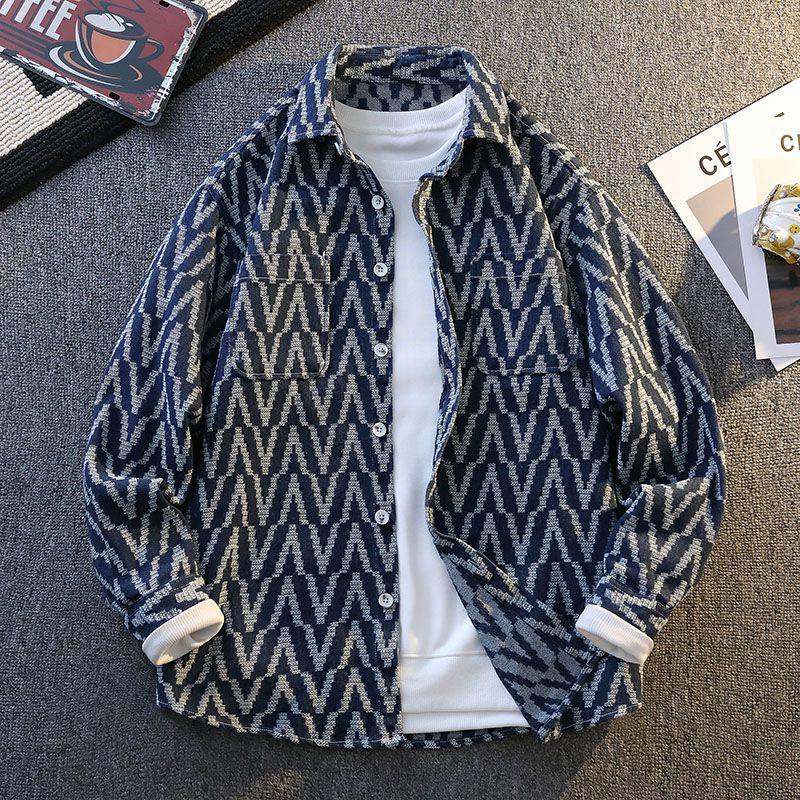 

Мужская джинсовая рубашка в стиле ретро свободного кроя - с длинным рукавом, весна/осень, в гонконгском стиле, рабочая куртка L 110-130 lbs