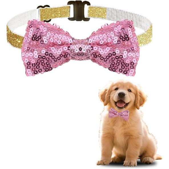 Pet Christmas Collar for Dogs Cats Kitten Puppy Red Glitter Bow Tie for Dog Cat Red Sequin Bow Ties for Cats Dogs Christmas Accessories for Dog
