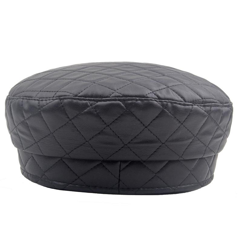 Leather Painted Hat Women's Chain Flat Top Army Hat Autumn Winter Warm Cap