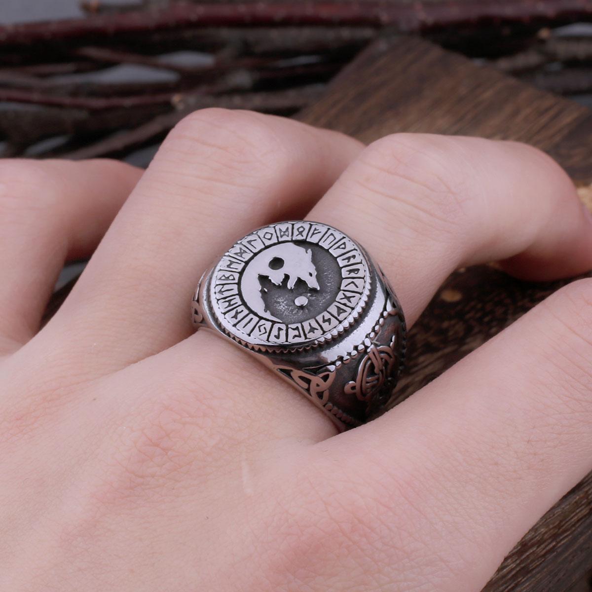 

Stainless Steel Viking Wolf Geri and Freki and Odin Rune Ring Ring Men Celtic Knot Fashion Biker Ring Jewelry Gift 7