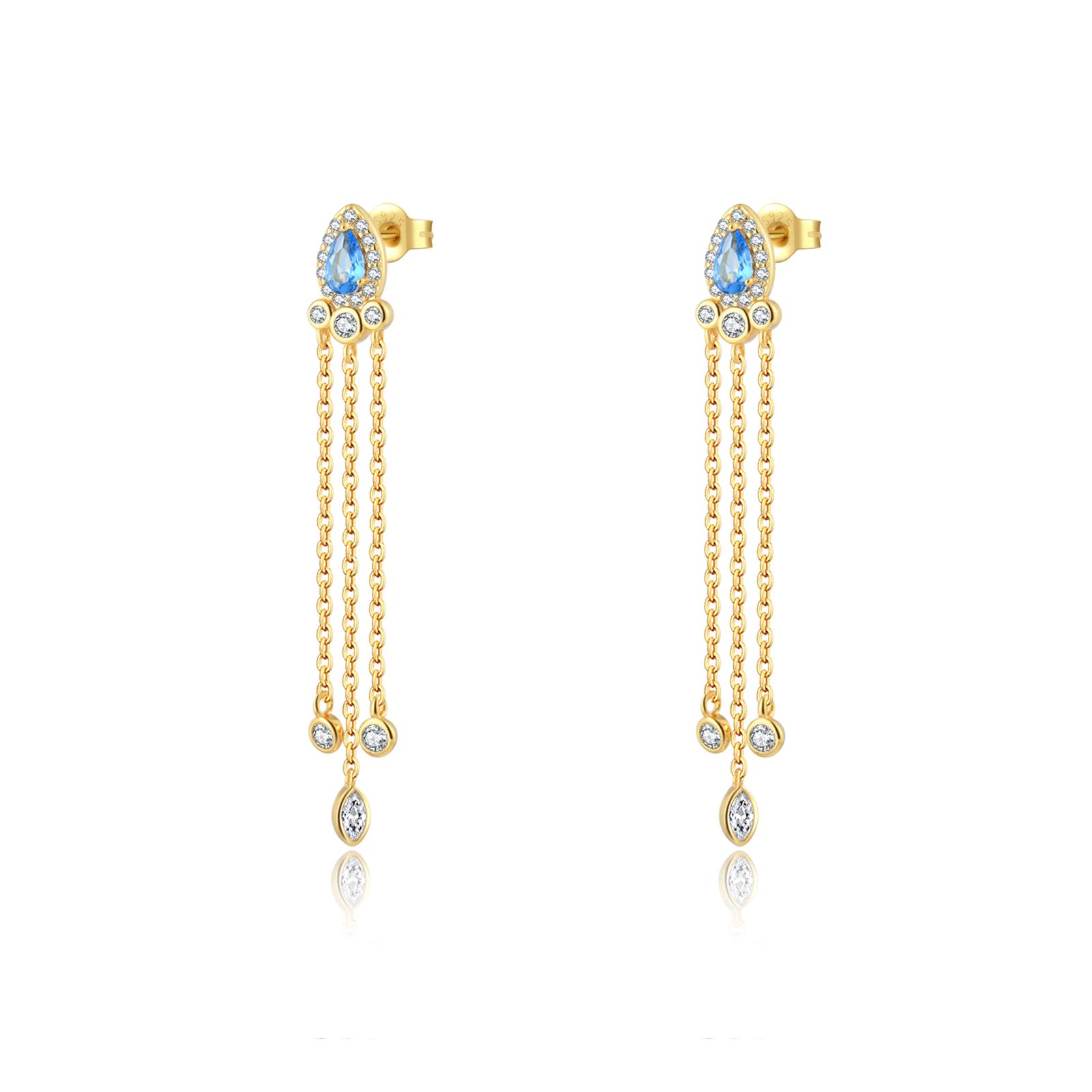 

ANDYWEN Весенние серьги-цепочки из стерлингового серебра 925 пробы с золотым синим цирконием и кисточкой, ювелирные украшения M