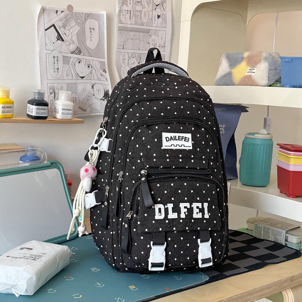 Schoolbag Korean ins Storm Point Three-piece set School bag for junior and high school girls Large capacity burden reduction Backpack