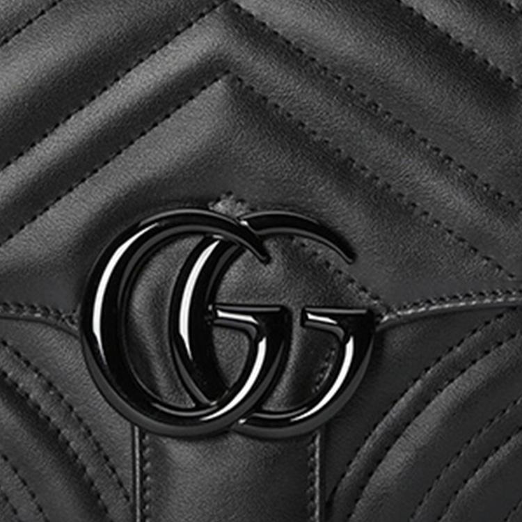 Gucci GG Marmont Series Double G Logo Quilted Chain Leather Mini Shoulder Bag Women Shoulder Bag Black 739681-AABS1-1000