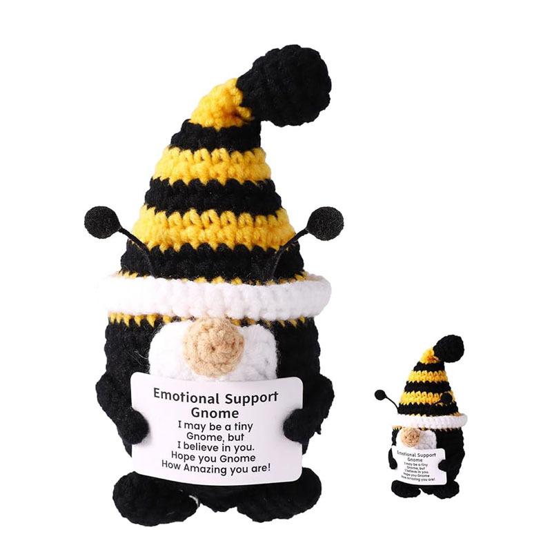 Crochet Dwarf Bee Doll Ornament Home Room Decoration Handmade Knitted Positive Energy Dwarf Bee Doll With Card Christmas Gifts