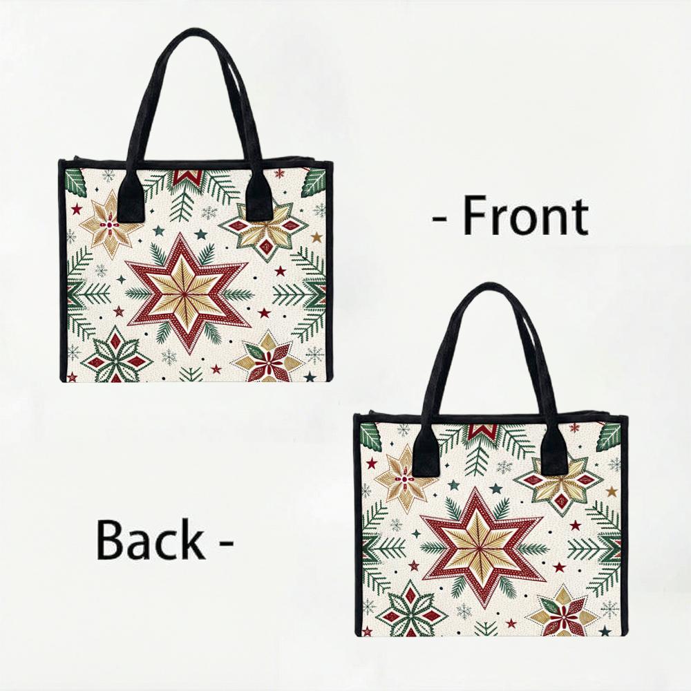 Christmas Print Tote Bag Casual Large Capacity Handbag for Daily Shopping