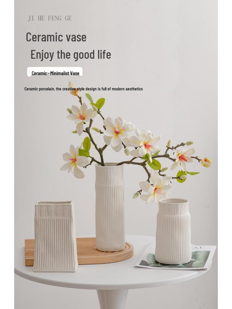 European Frosted Vertical Stripe Ceramic Vase Set for Home Decoration