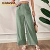 Pantalones y capris con estampado de color sólido informal a la moda para mujer