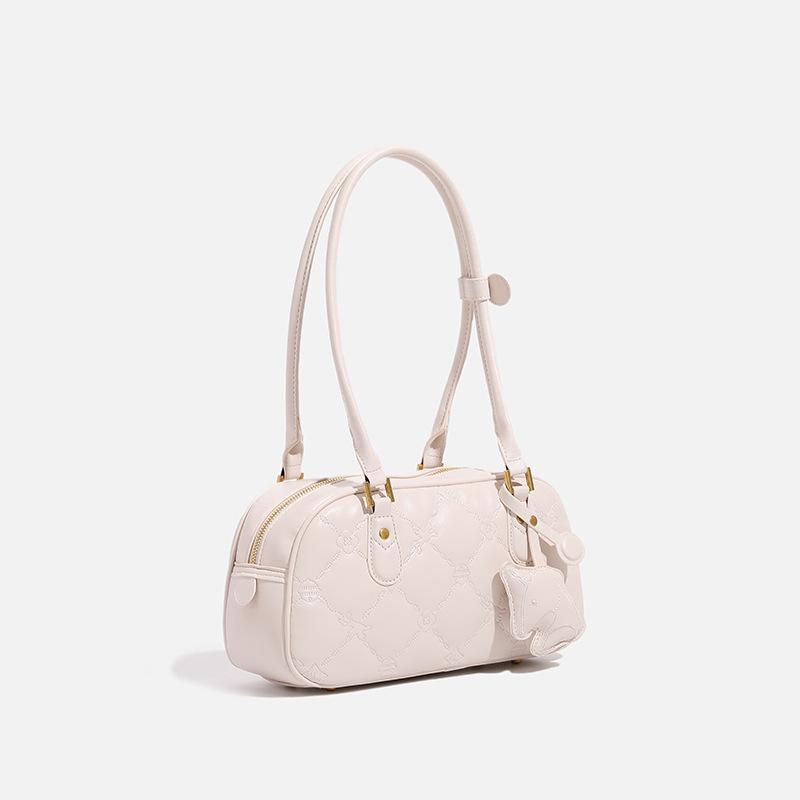 Small Fragrant Korean Version of Ringer Boston Bag Sweet Autumn Milk Tea Color Handbag Single Shoulder Crossbody Bag Bag Woman