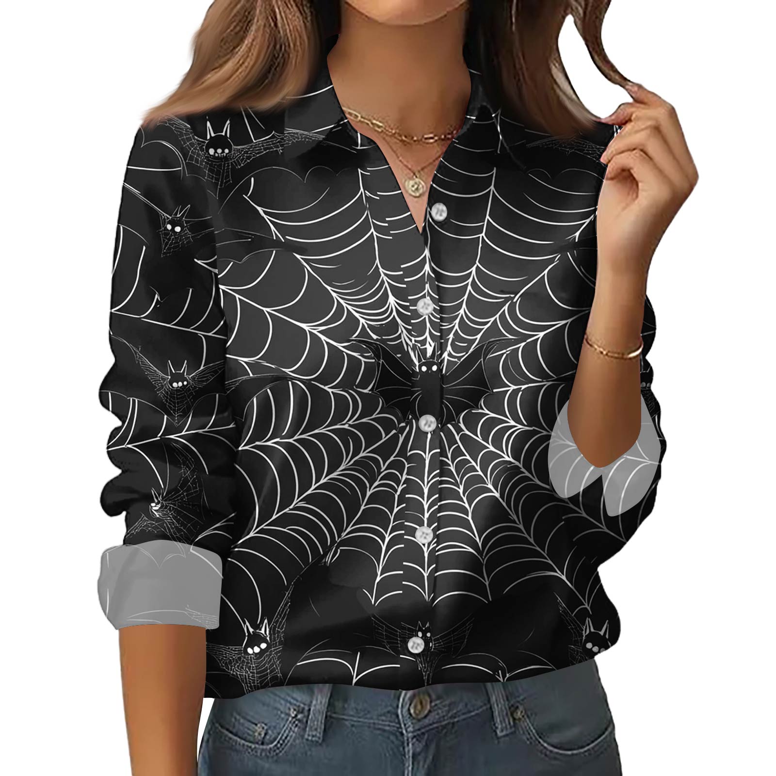 

Женская рубашка-блузка с принтом и пуговицами, длинный рукав, повседневный базовый рубашечный воротник, обычный топ XL