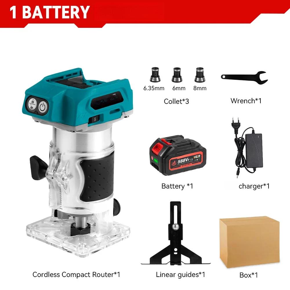 1600W Cordless Wood Router 5 Speeds Brushless Electric Hand Trimmer Portable Woodworking Engraving Slotting Power Tool