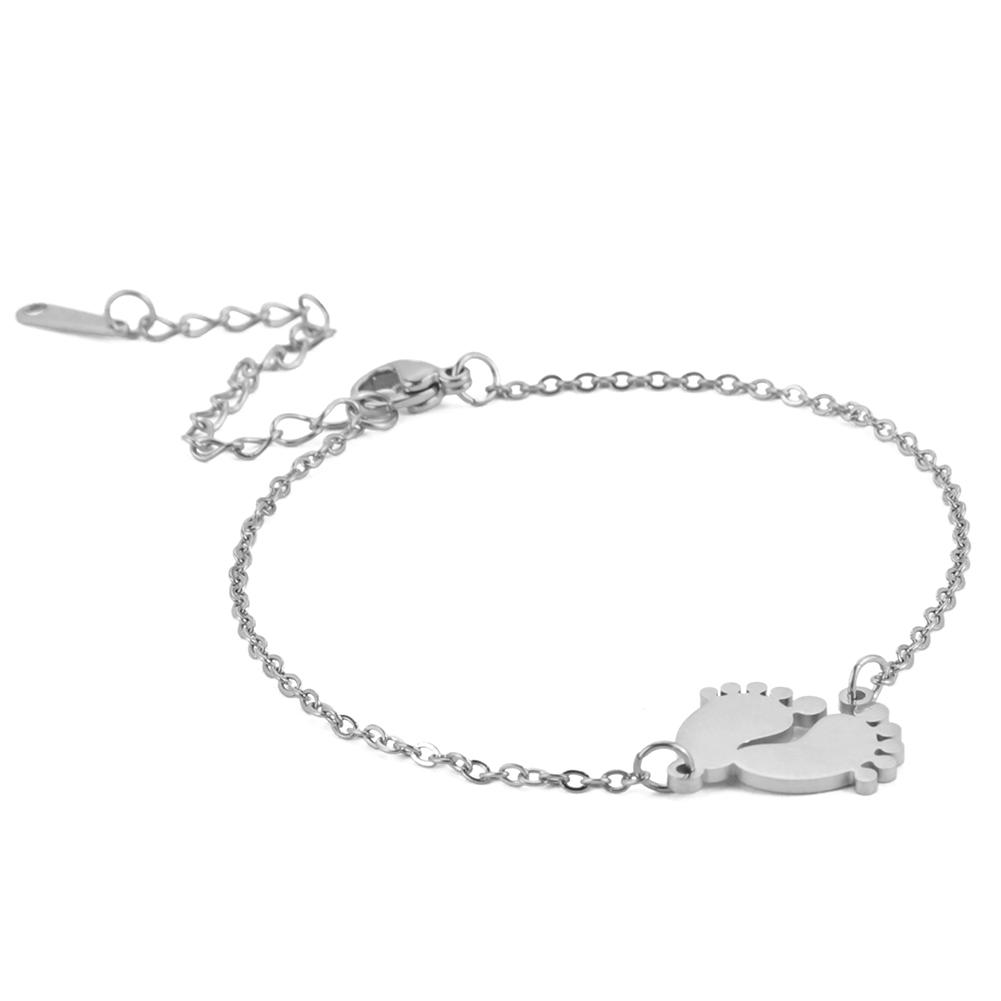 Cute Baby Feet Bracelets Stainless Steel Gold Charm Bracelets on Hand Jewelry Gift for Women Mother Friends