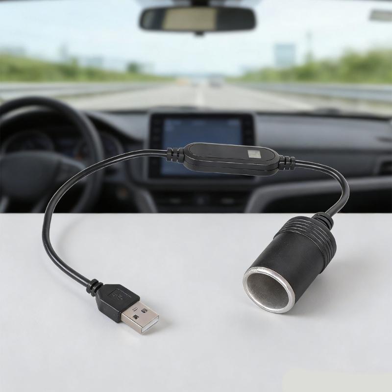 USB A To 12V Car Cigarettes Lighter Socket Adapters Cable With Voltages Display For DashCam Car Electronics
