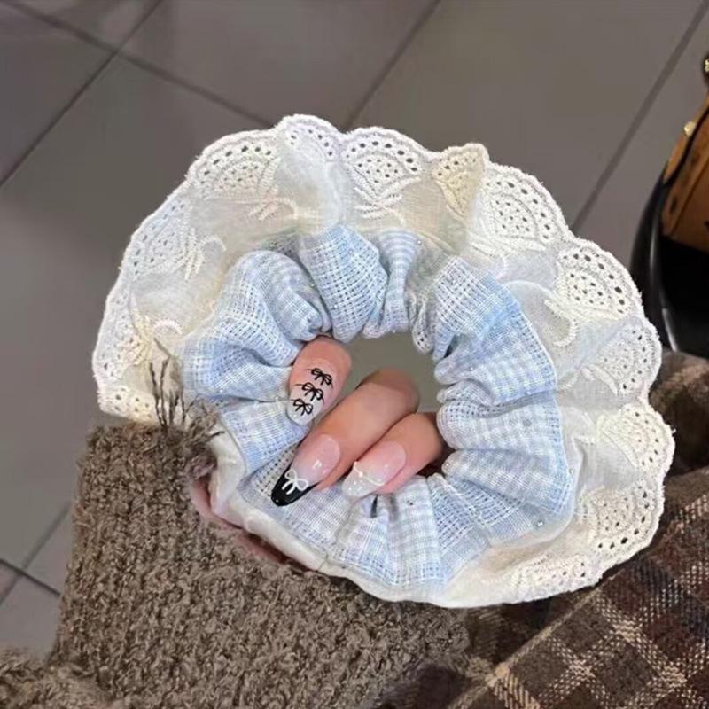 Chouchou d'été en satin et tulle à pois violets - Élastique à cheveux pour femme à haute élasticité