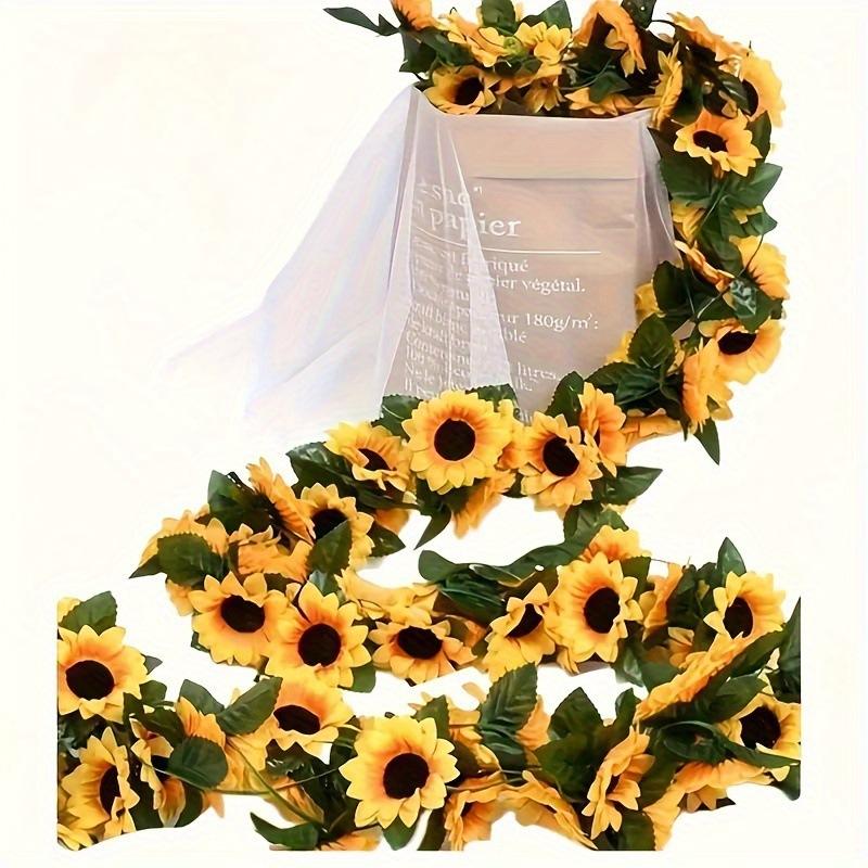 2pcs Artificial Sunflower Garland Fake Yellow Sunflower Vine, Faux Silk Flower Hanging Rattan For Wall Decor, Wedding Arch, Home Party, Indoor