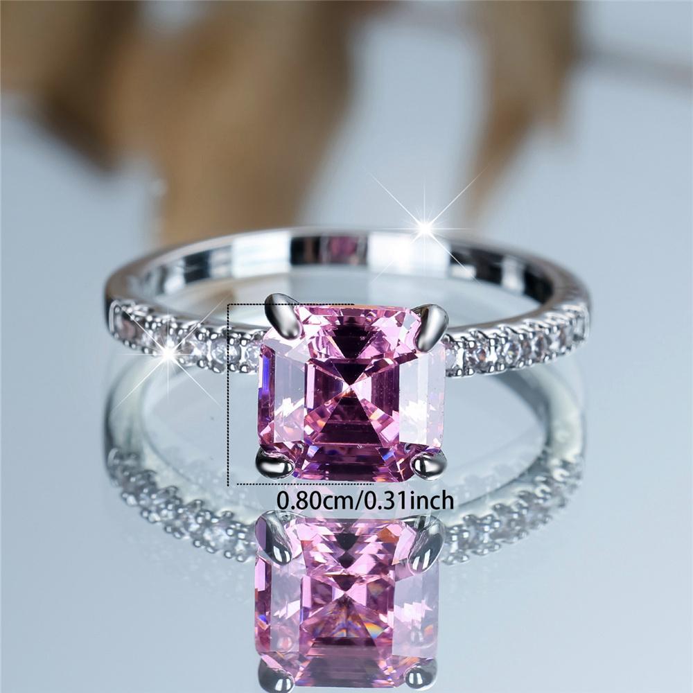 Charm Damen Pink Gelber Stein Quadratischer Ring Silberfarbe Niedliches Geschenk Hochzeits Schmuck Für Frauen