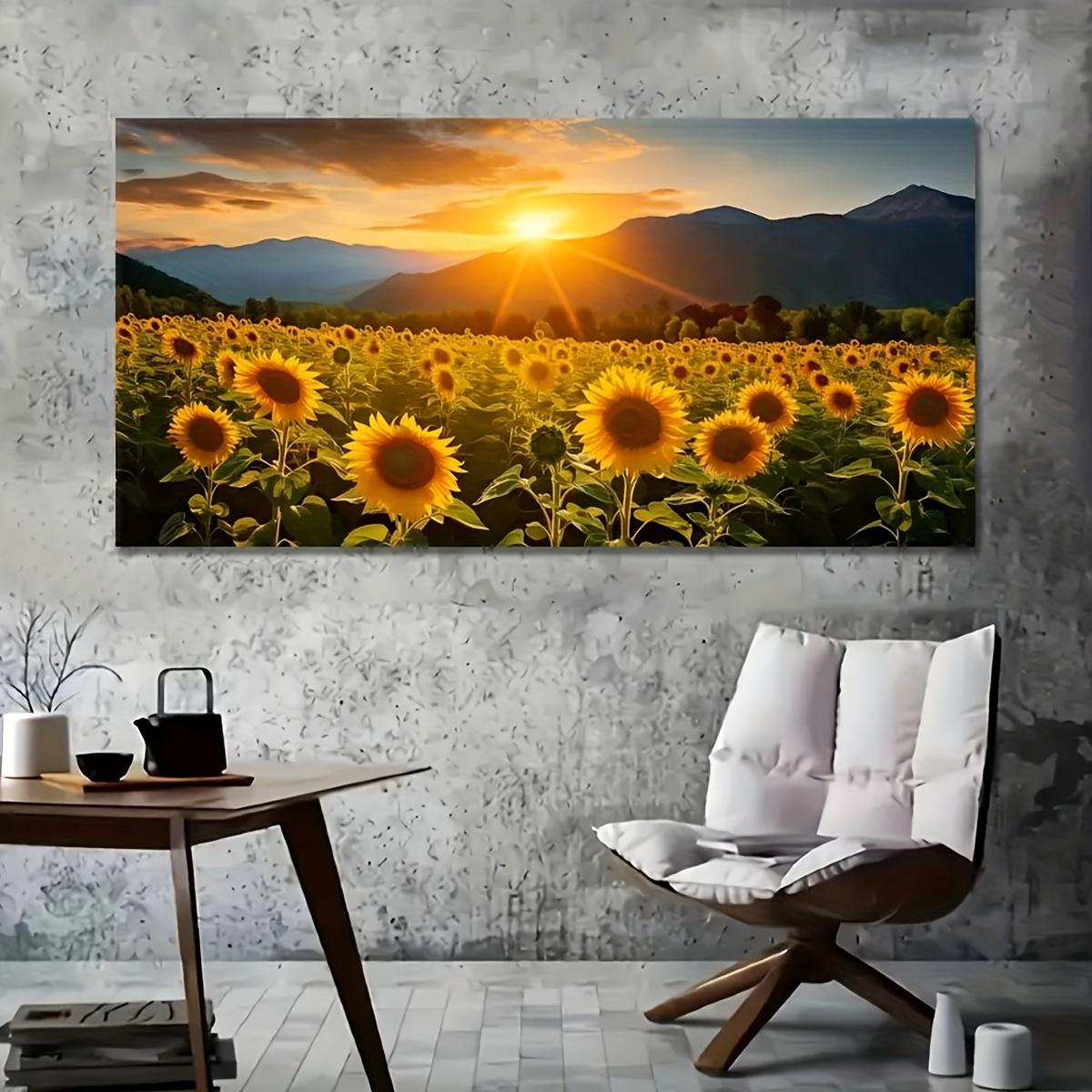 

Sunflower Field And Sunrise Canvas Art Print - Unframed Wall Decor, Suitable for Living Room, Bedroom, And Home Office. 50x100cm No Frame
