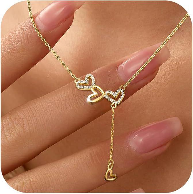 925 Sterling Silver Heart Tassel Diamond Necklace for Women - European & American Style 925 Silver золотой