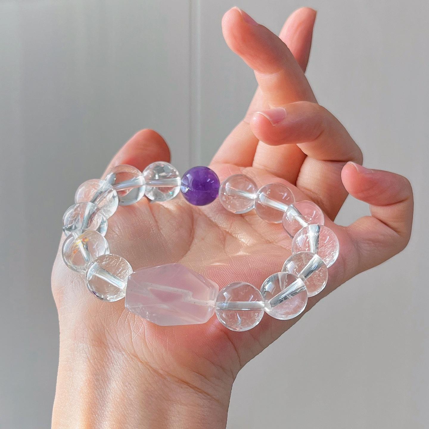 12Mm Natural White Crystal Powder Amethyst Design Bracelet