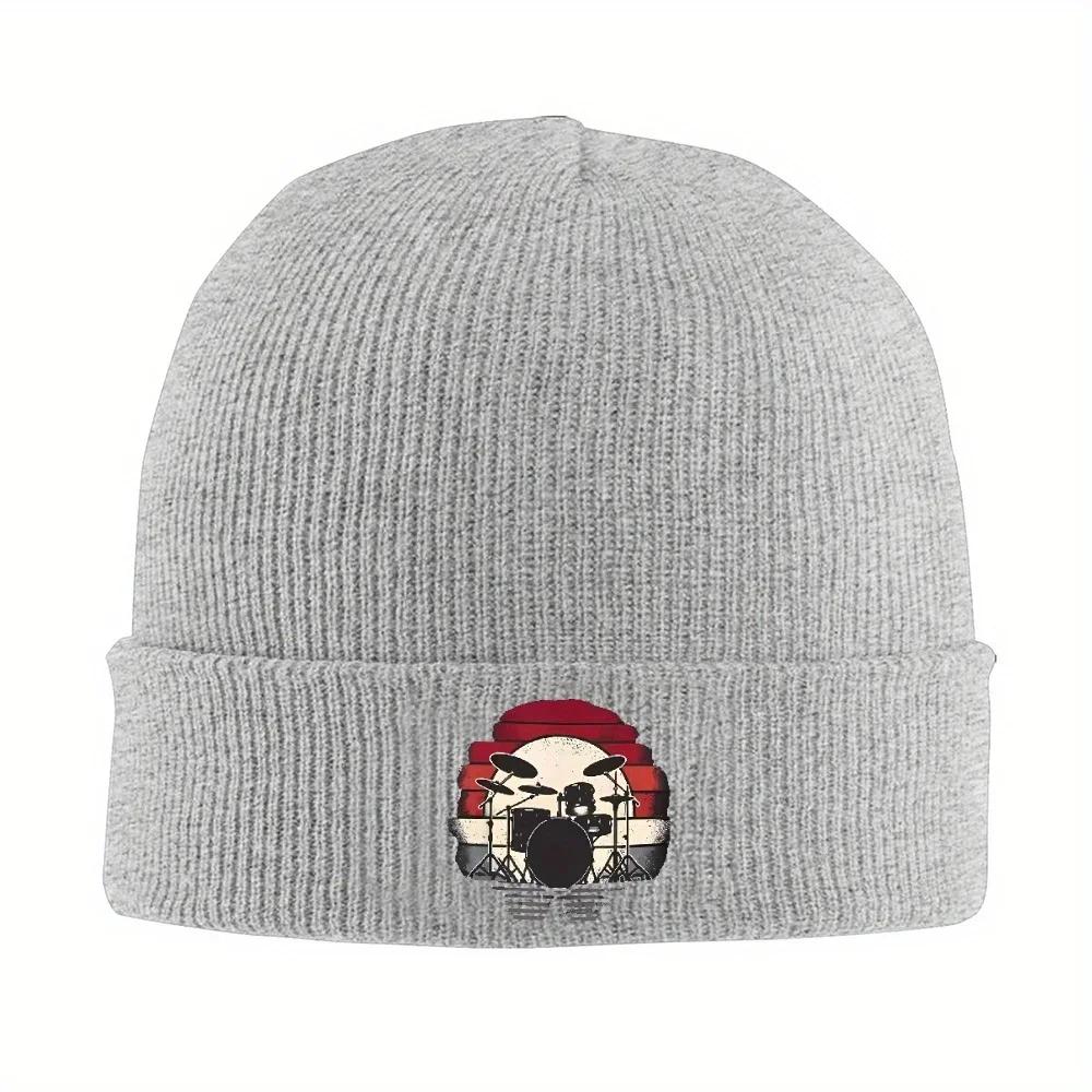 pc Drums Drummer Band Drumset Retro Vintage Drum Hat Autumn Winter Beanie Street Cap Unisex Women Acrylic Knitted Hat