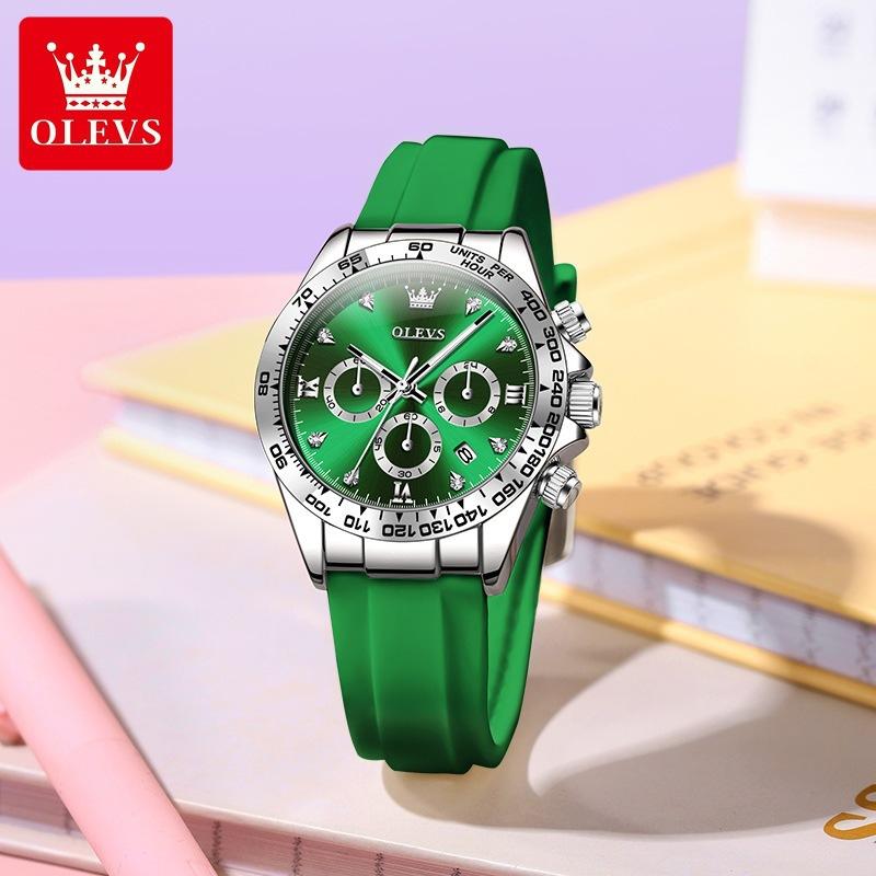 OLEVS Damenuhr Silikonarmband Luxusmarke Original Quarz Uhr für Frauen Automatisches Datum Wasserdicht Chronograph Damenuhr