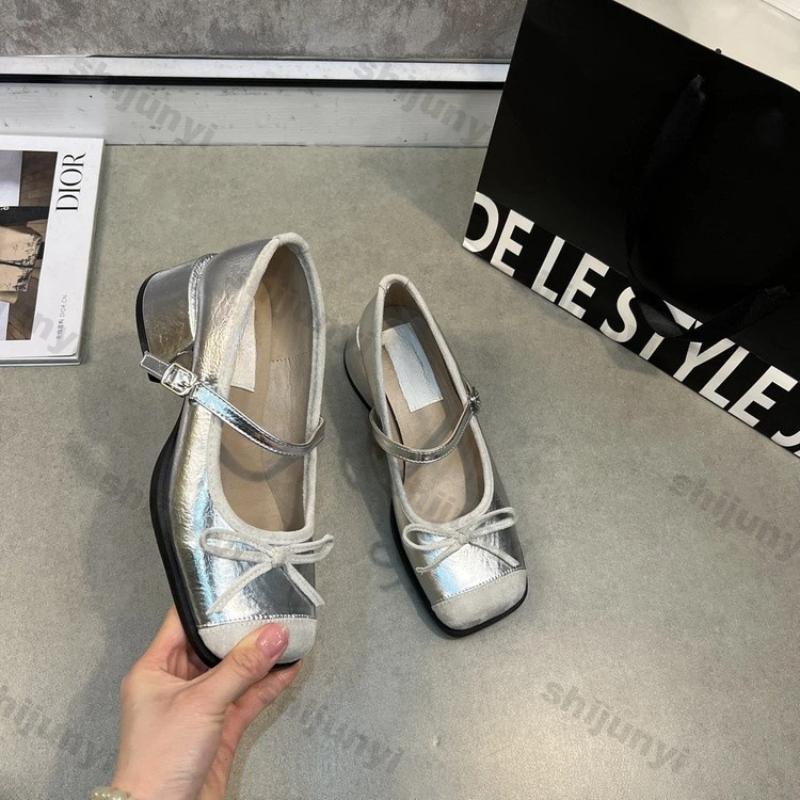 Fashion Women Shoes 2025 Spring Fashion Bow-knot Buckle Strap Mary Jane High Heel Shoes Non Slip Height Increase Women's Ballet Shoes