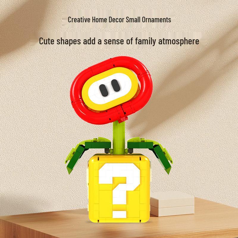 Adult Mario Star Piranha Plant & Fire Flower Building Blocks Set