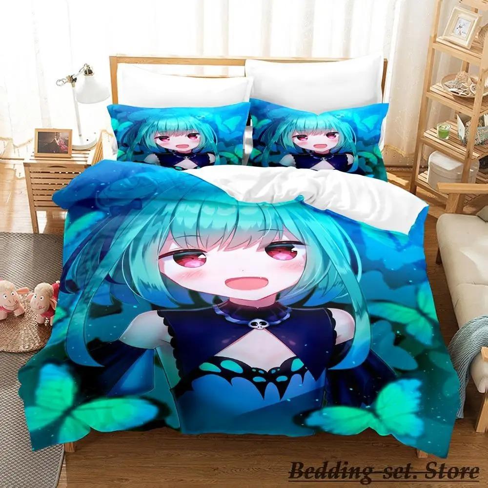 Vtuber Hololive Uruha Rushia Bettwäsche-Set, Cartoon-Anime, dreiteiliges Set, für Erwachsene und Kinder, Schlafzimmer, Bettbezug-Sets, 3D, Kawaii, süße Mädchen