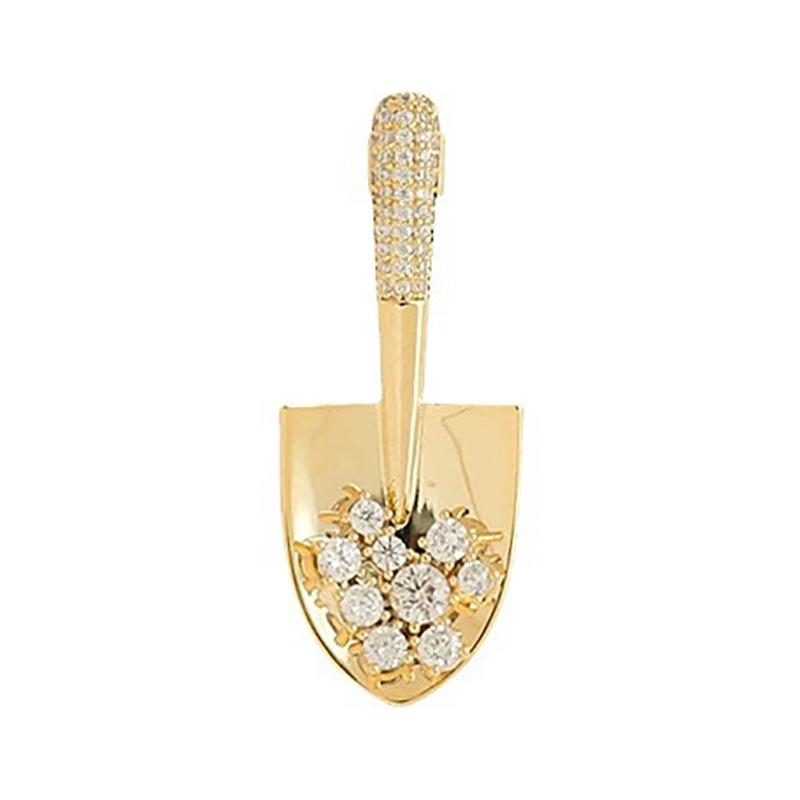 2Pcs Women Girls Elegant Gold Color Crystal Shovel Brooches Pins Classic Small Size Creative Badges Corsage Party Wedding Buckle