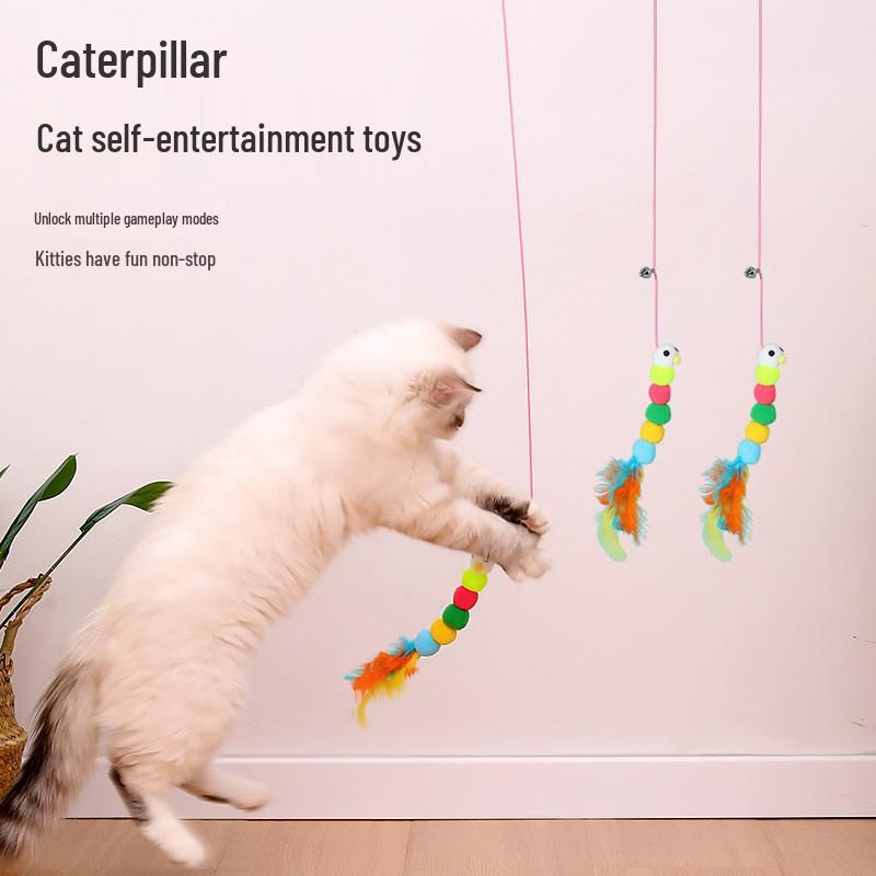 Elastic Cat Feather & Bell Teaser Wand with Hanging Mouse Toy for Boredom Relief