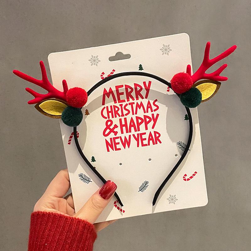 Mori Style Reindeer Antler Headband & Clips - Festive Red Hair Accessories for Women and Children