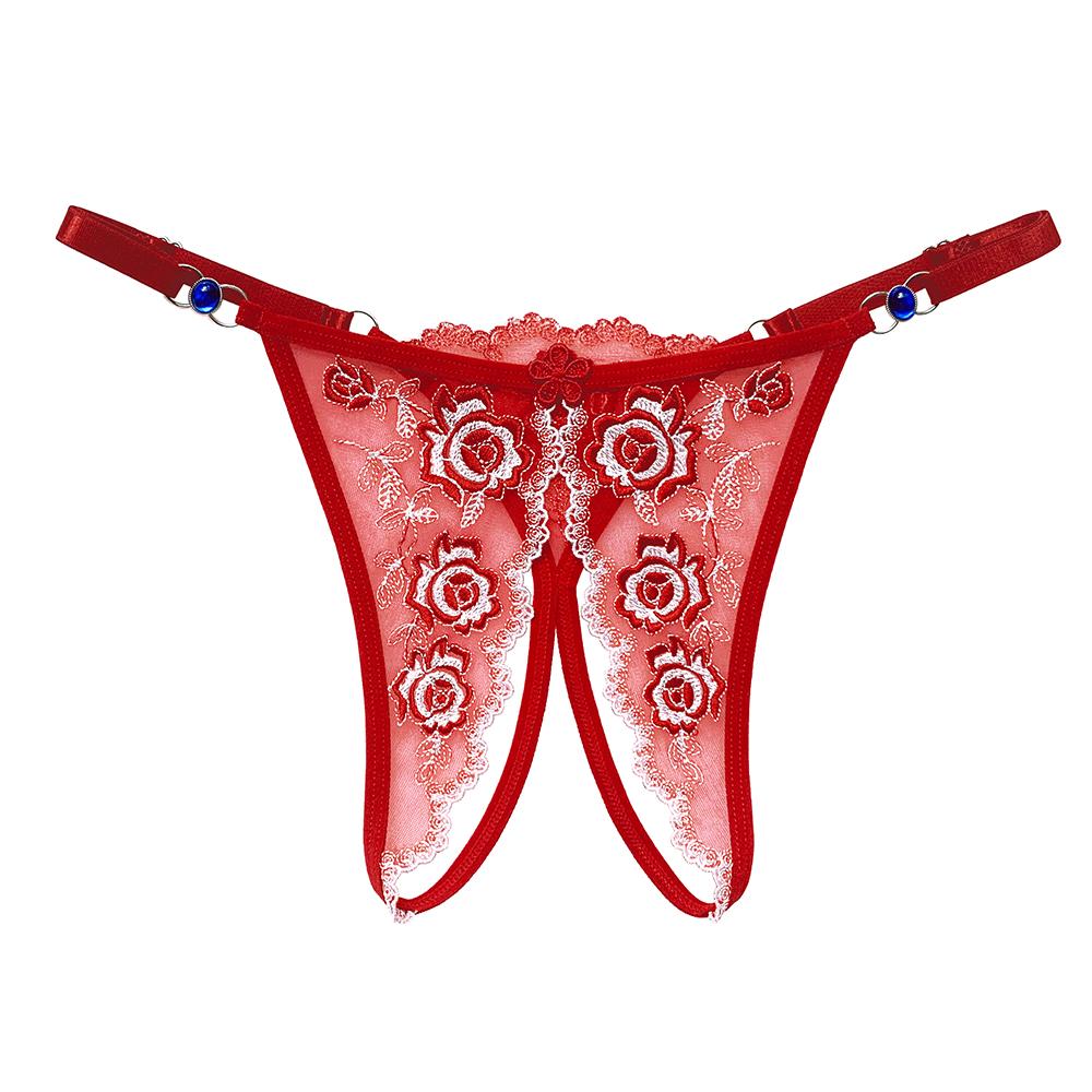 Erotic Panties Women Lace Thongs Embroidery Open Crotch G-String T-Back Briefs Underwear Adjustable Ladies Panties Sexy Lingerie
