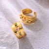 Multi Color Zircon Ring And Same Style Earrings In Stainless Steel 18k Gold Plated Wide Rings C Shape Stud Earring For Women