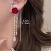 Elegant Shiny Rhinestone Dangle Earrings Tassel Pearl Korean Style Earrings Bow Red Rose Bow Stud Earrings Wedding Accessories