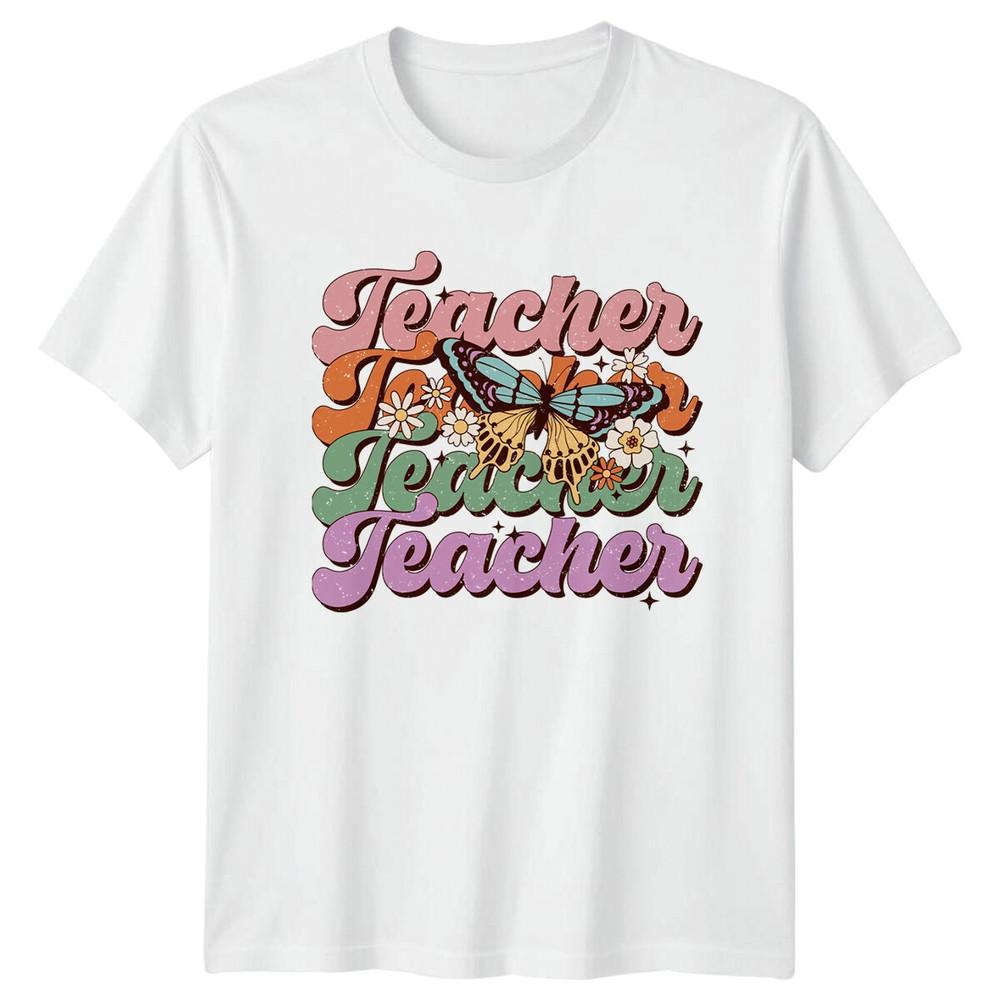 Teacher Butterfly Retro Style Job Title TShirt S