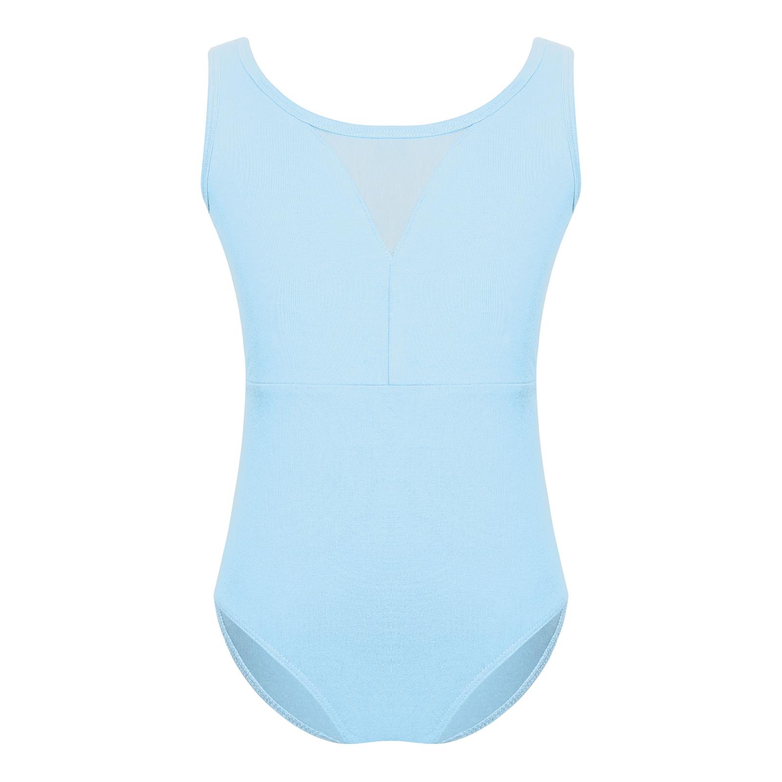 

Girls Mesh Patchwork V Back Leotard Sheer Sleeveless Ballet Bodysuit Gymnastics Dance Costume 15-16 Years світло-синій колір