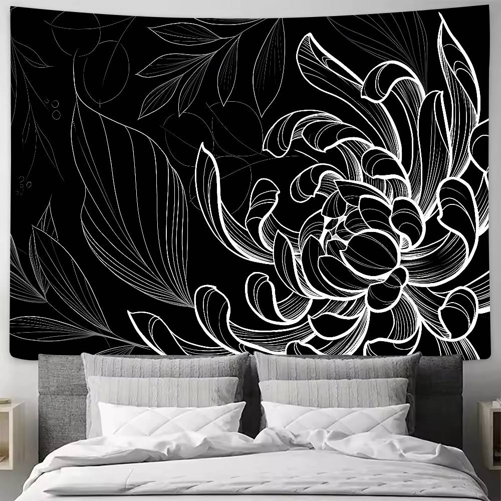 Cool Fashion Black Flower Tapestry Decoration Bedroom Dormitory Background Cloth Holiday Home Party Living Room Club Tapestry