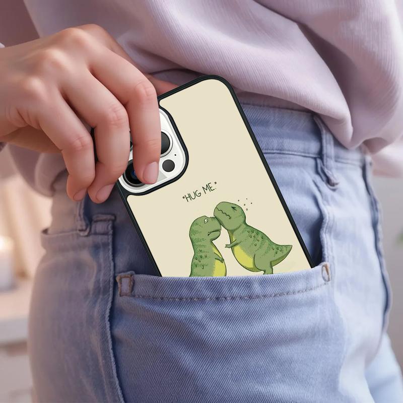 Dinosaur Couple Cat Pinch Face Phone Case For iPhone 17 Air 15 16e 14 13 Pro Max Coque 12 11 Pro Max PLUS Cover